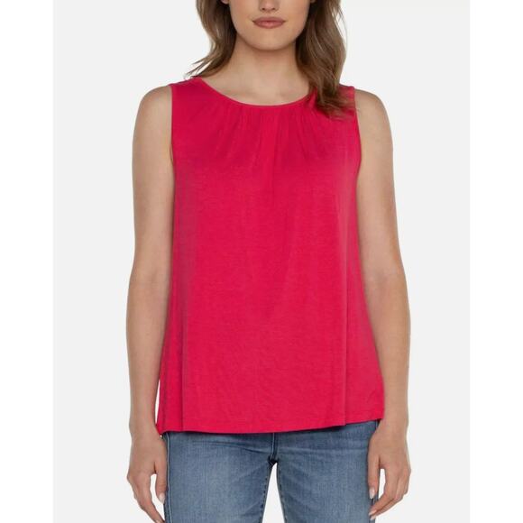 LIVERPOOL TOP WOMENS SMALL A-LINE SLEEVELESS KNIT PINK PUNCH NEW - Picture 1 of 12